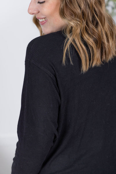 IN STOCK Corrine Ribbed Pullover Top - Black