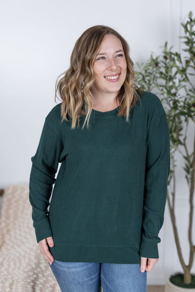 IN STOCK Corrine Ribbed Pullover Top - Hunter Green FINAL SALE
