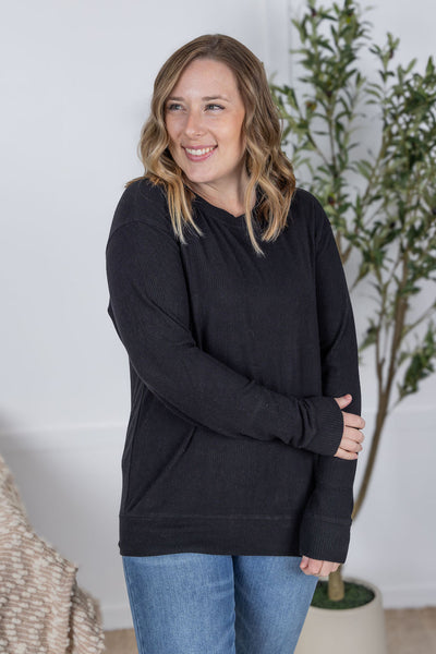 IN STOCK Corrine Ribbed Pullover Top - Black