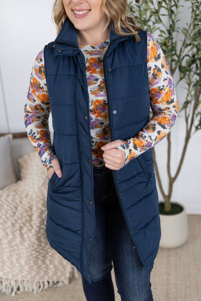 IN STOCK Harlow Long Vest - Navy