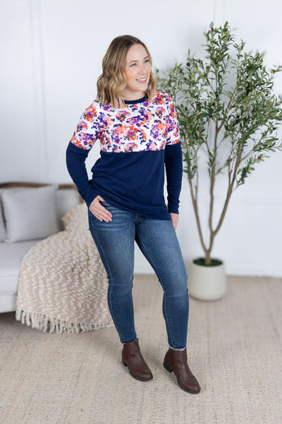IN STOCK Natalie Pullover - Autumn Purple Abstract and Navy FINAL SALE