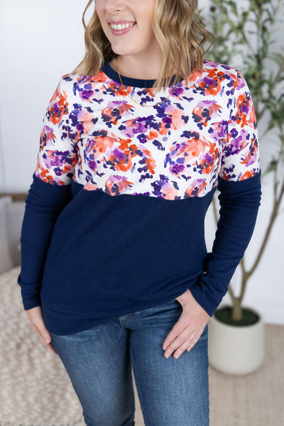 IN STOCK Natalie Pullover - Autumn Purple Abstract and Navy FINAL SALE
