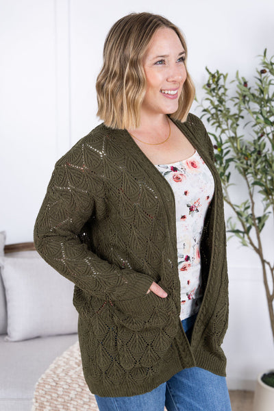 IN STOCK Open Knit Cardigan - Olive FINAL SALE