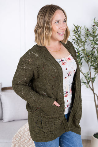 IN STOCK Open Knit Cardigan - Olive FINAL SALE
