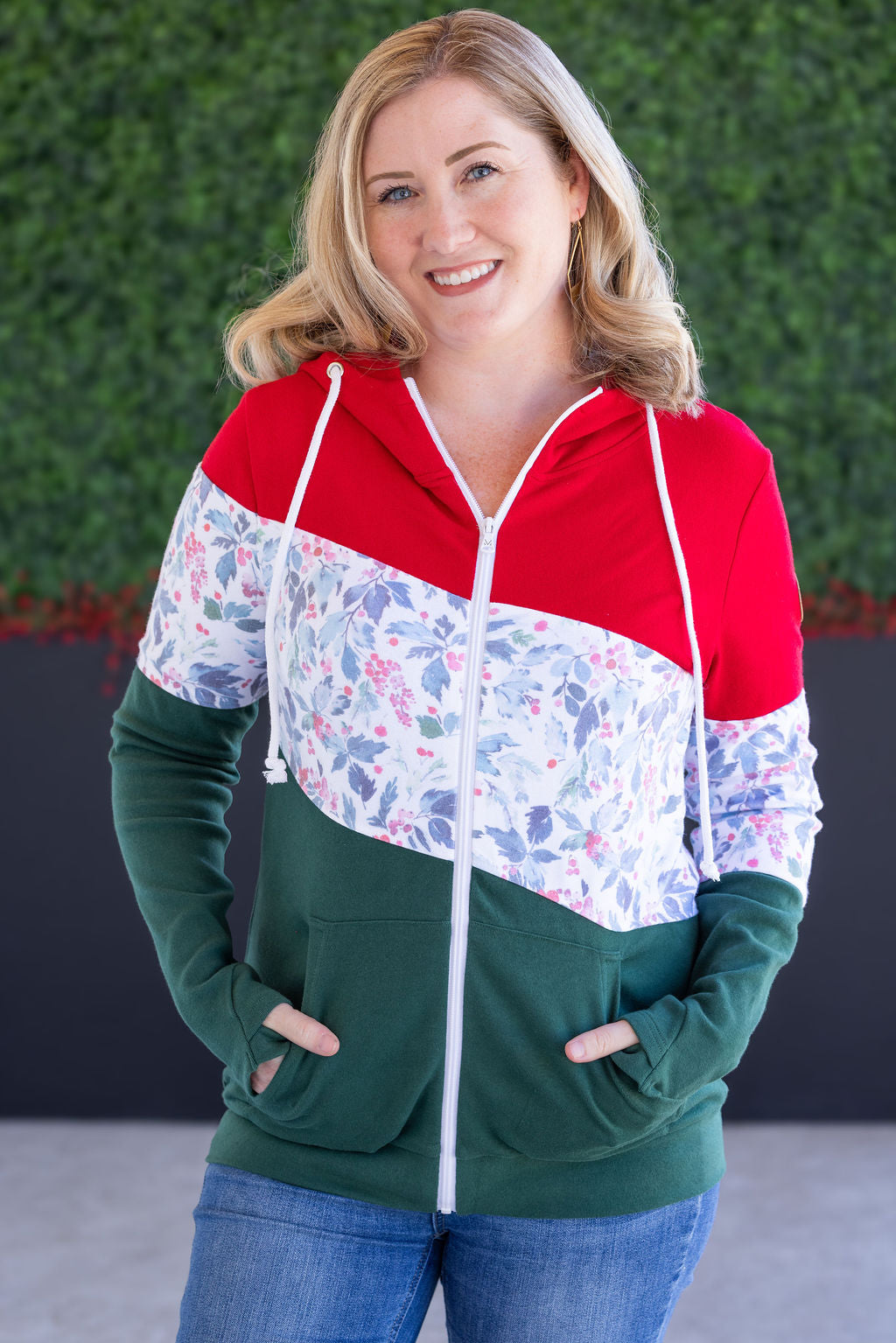 IN STOCK Colorblock Fullzip - Red, Winter Berry, Evergreen