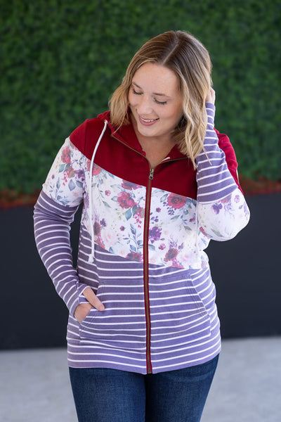 IN STOCK Colorblock Fullzip - Burgundy, Burgundy Bloom, and Plum Stripes FINAL SALE