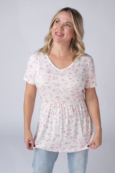 IN STOCK Sarah Ruffle Short Sleeve - Pretty in Pink Floral FINAL SALE