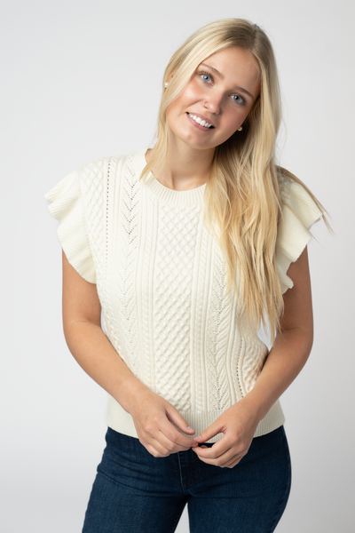 IN STOCK Felicity Flutter Sweater Top - Ivory FINAL SALE