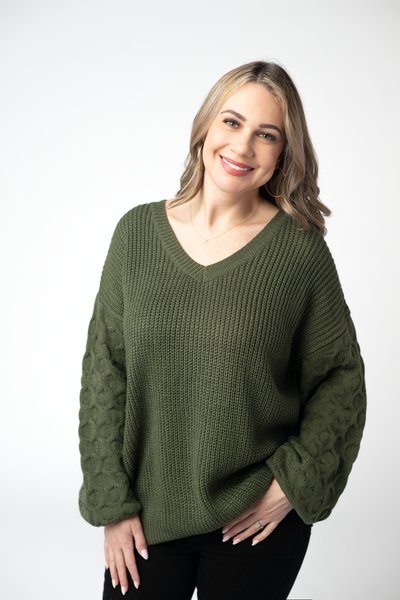 IN STOCK Talina Textured Sweater - Olive FINAL SALE