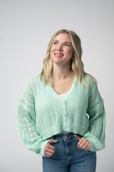 IN STOCK Callie Cropped Cardigan - Mint FINAL SALE