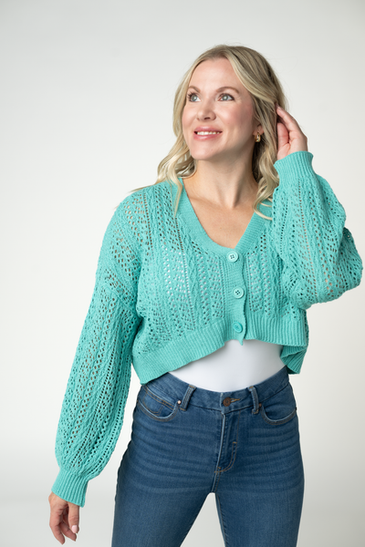 IN STOCK Callie Cropped Cardigan - Aqua FINAL SALE