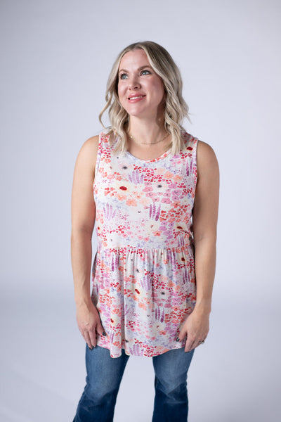 IN STOCK Renee Ruffle Tank Top - Coral Sunset Floral FINAL SALE