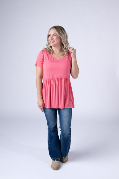 IN STOCK Sarah Ruffle Short Sleeve - Sun Kissed Coral FINAL SALE