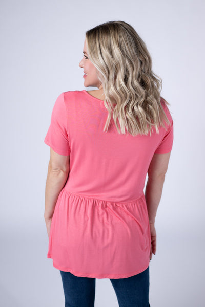 IN STOCK Sarah Ruffle Short Sleeve - Sun Kissed Coral FINAL SALE