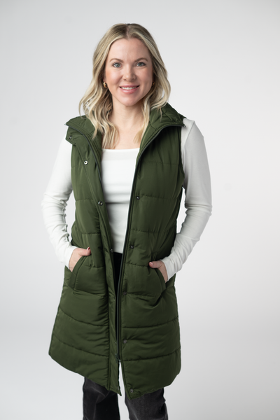IN STOCK Harlow Long Vest - Dark Olive