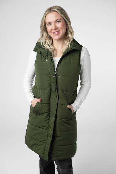 IN STOCK Harlow Long Vest - Dark Olive