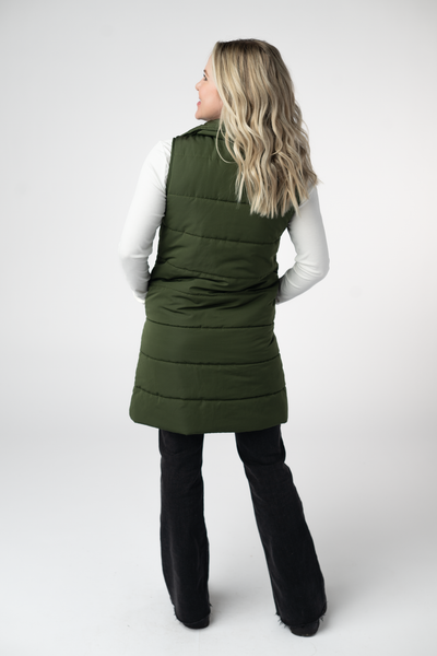 IN STOCK Harlow Long Vest - Dark Olive
