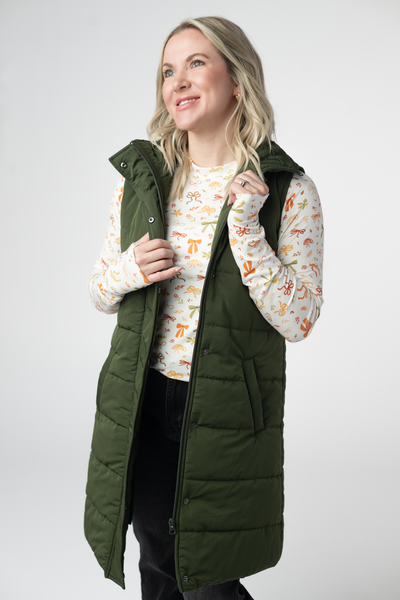 IN STOCK Harlow Long Vest - Dark Olive