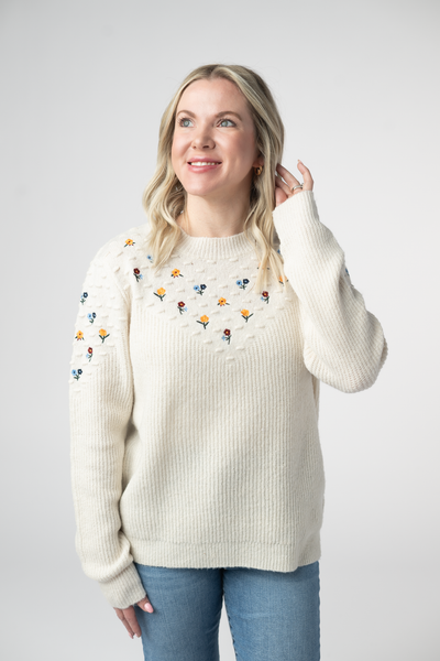 IN STOCK Micro Flower Sweater - Ivory FINAL SALE