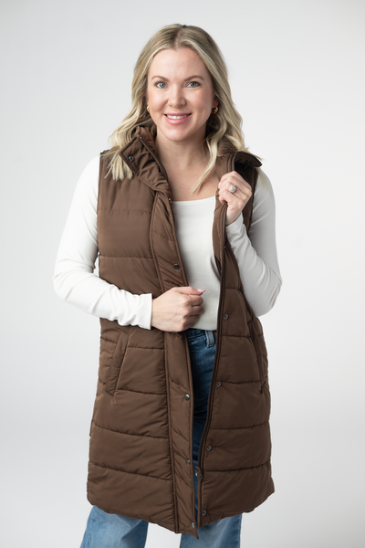IN STOCK Harlow Long Vest - Brown
