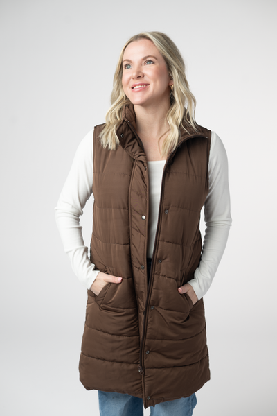 IN STOCK Harlow Long Vest - Brown