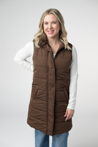 IN STOCK Harlow Long Vest - Brown