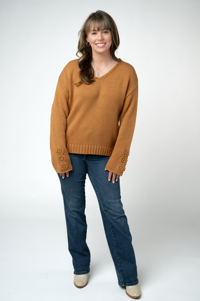 IN STOCK Crochet Sleeve Top - Camel FINAL SALE
