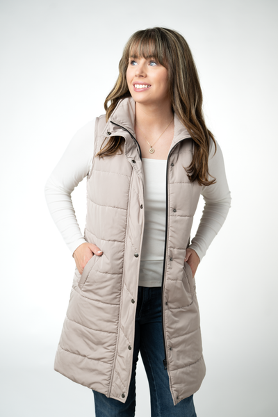 IN STOCK Harlow Long Vest - Latte