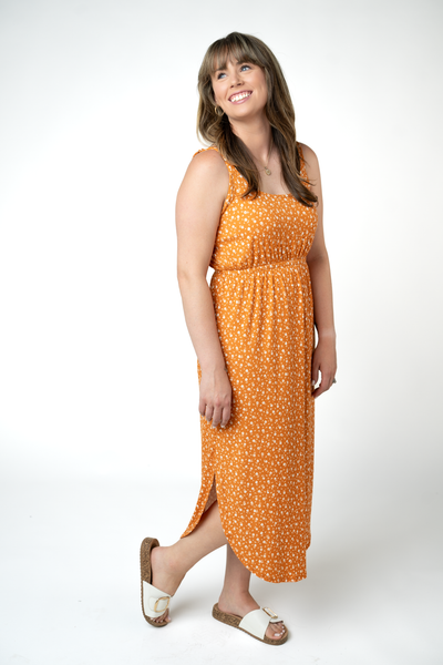 IN STOCK Reagan Ribbed Midi Dress - Pumpkin Floral FINAL SALE
