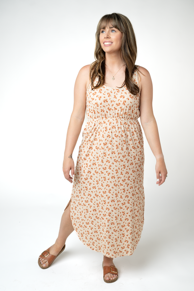 IN STOCK Reagan Ribbed Midi Dress - Sand and Rust Floral FINAL SALE