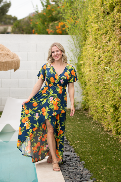 IN STOCK Harley High-Low Dress - Navy Citrus FINAL SALE