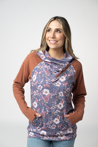IN STOCK Classic Zoey ZipCowl Sweatshirt - Blushwood Floral and Terra Cotta