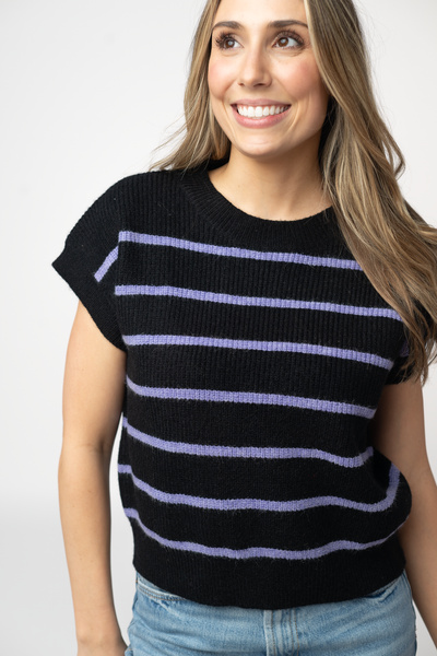 IN STOCK Striped Sweater Top - Black and Purple FINAL SALE