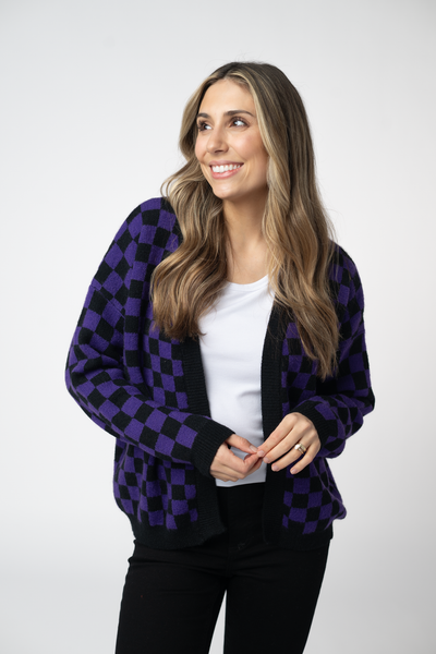 IN STOCK Micro Checkered Cardigan - Black and Purple FINAL SALE