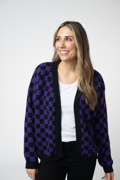 IN STOCK Micro Checkered Cardigan - Black and Purple FINAL SALE