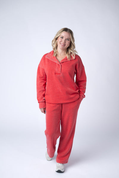 IN STOCK Wide Leg Vintage Wash Bottoms - Red FINAL SALE