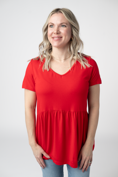 IN STOCK Sarah Ruffle Short Sleeve - Red FINAL SALE