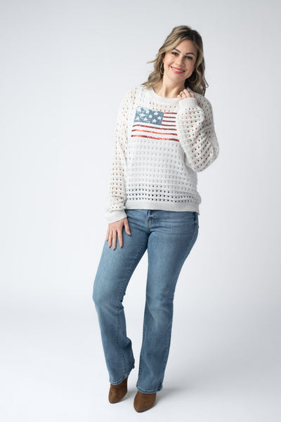 IN STOCK USA Sequin Flag Open Knit Pullover FINAL SALE