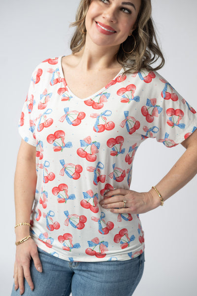 IN STOCK Chloe Cozy Top - Patriotic Cherries FINAL SALE