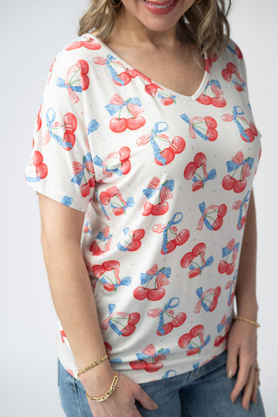 IN STOCK Chloe Cozy Top - Patriotic Cherries FINAL SALE