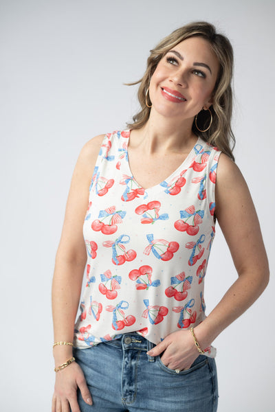 IN STOCK Noelle Tank - Patriotic Cherries FINAL SALE
