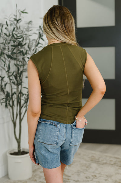 Everyday Edge Knit Henley Tank in Camo Green