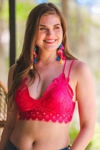 Ella Lace Scalloped Bralette in Hot Pink
