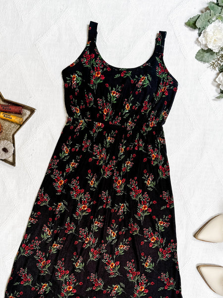 IN STOCK Reagan Ribbed Midi Dress - Black Floral FINAL SALE