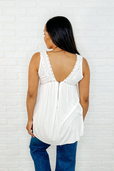 Let em' Breathe V-Neck Tank in Off White