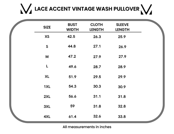 IN STOCK Lace Accent Vintage Wash Pullover - Teal