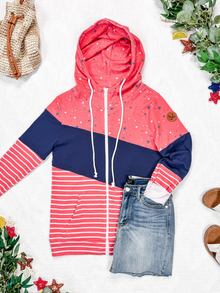 IN STOCK Colorblock Fullzip - Liberty Stars, Navy, and Stripes Trio FINAL SALE