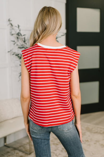 Quite Intimately Striped Muscle Tee in Red