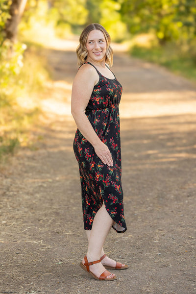 IN STOCK Reagan Ribbed Midi Dress - Black Floral FINAL SALE