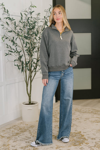 Sweater Weather Half Zip High Neck Pullover in Charcoal